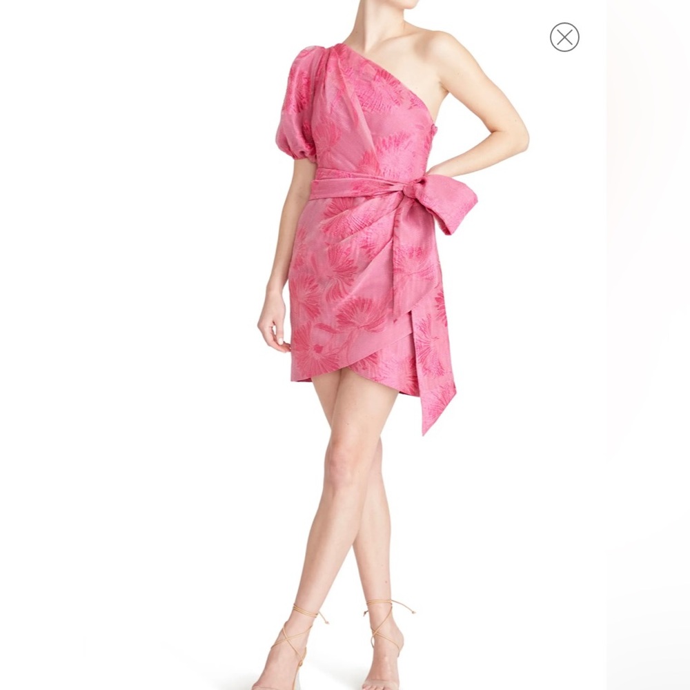 ML Monique lHuiller sz one shoulder floral jacquard dress